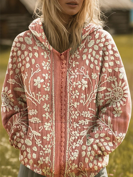 Vintage Ethnic Floral Art Print Casual Hoodie Sweatshirt