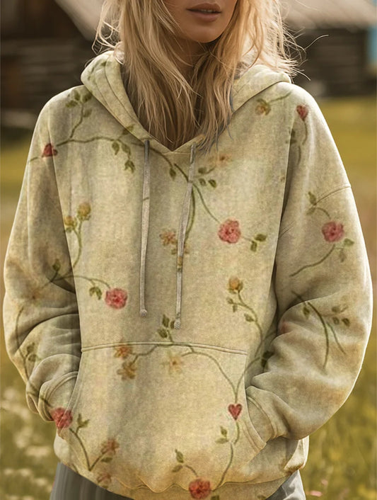 Retro Ethnic Floral Pattern Art Print Casual Hoodie