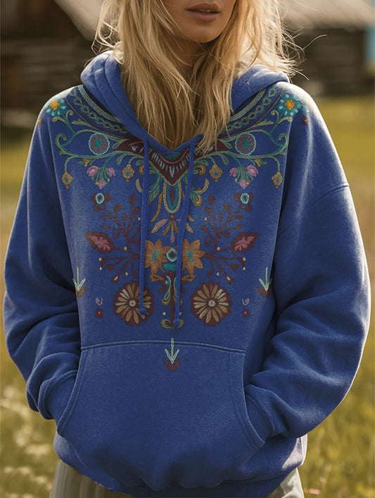 Retro Ethnic Floral Pattern Art Print Casual Hoodie