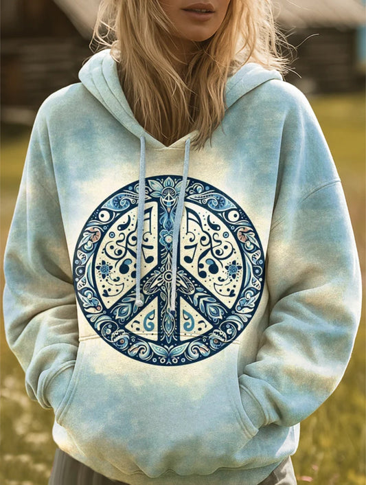 Hippie-inspired Graphic Print Casual Hoodie