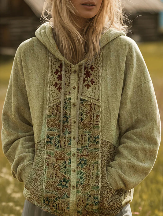 Retro Ethnic Pattern Art Print Casual Hoodie