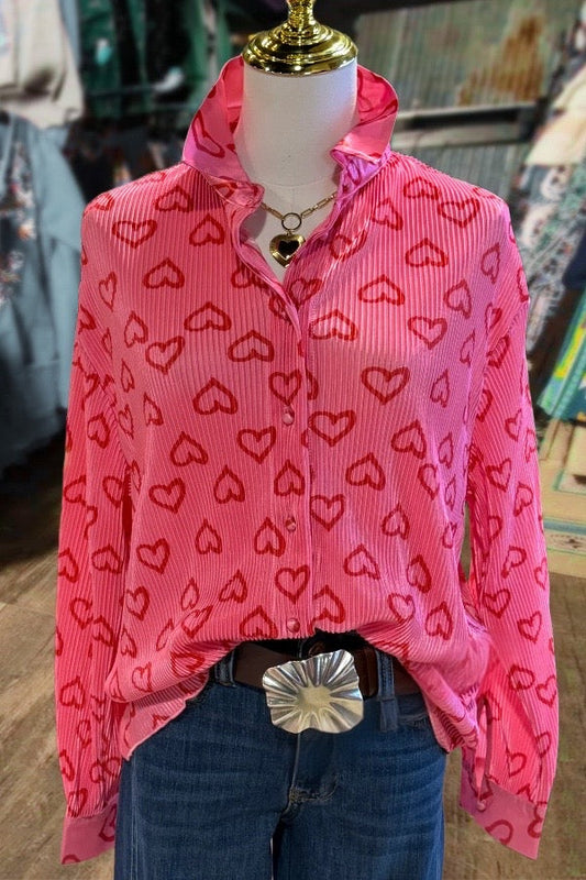 Striped Heart Print Oversized Valentine's Day Shirt