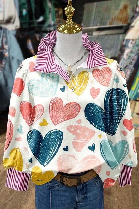 Colorful Heart Print Valentine's Day Top