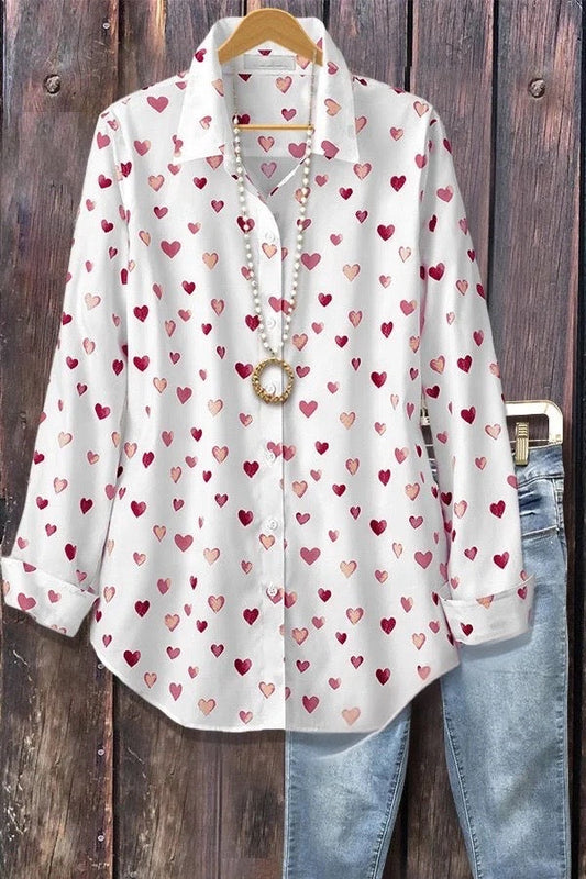 Heart Print Long Sleeve Shirt