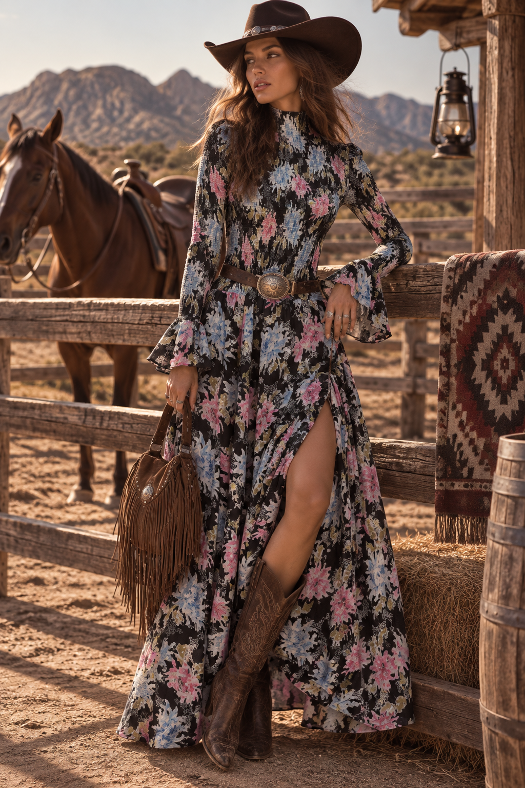 Black Floral High Slit Maxi Dress
