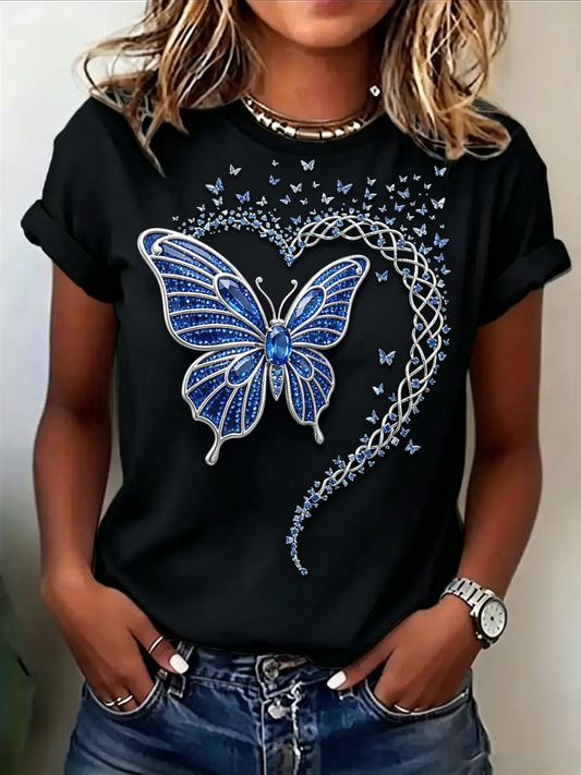 Butterfly Heart Rhinestone Graphic T-Shirt