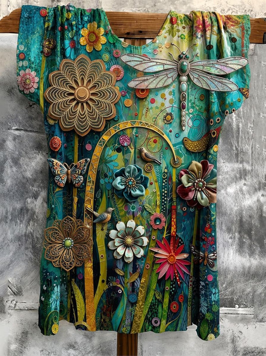 3D Embellished Dragonfly And Floral Tunic Top