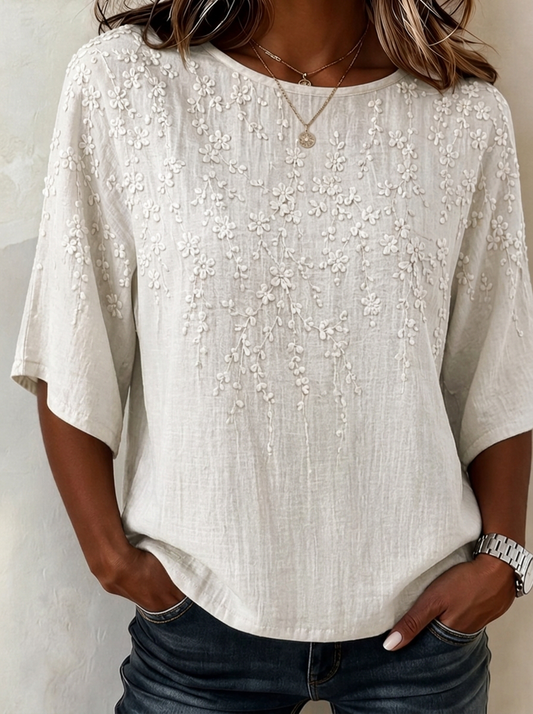 3D Floral Embroidered Short Sleeve Top