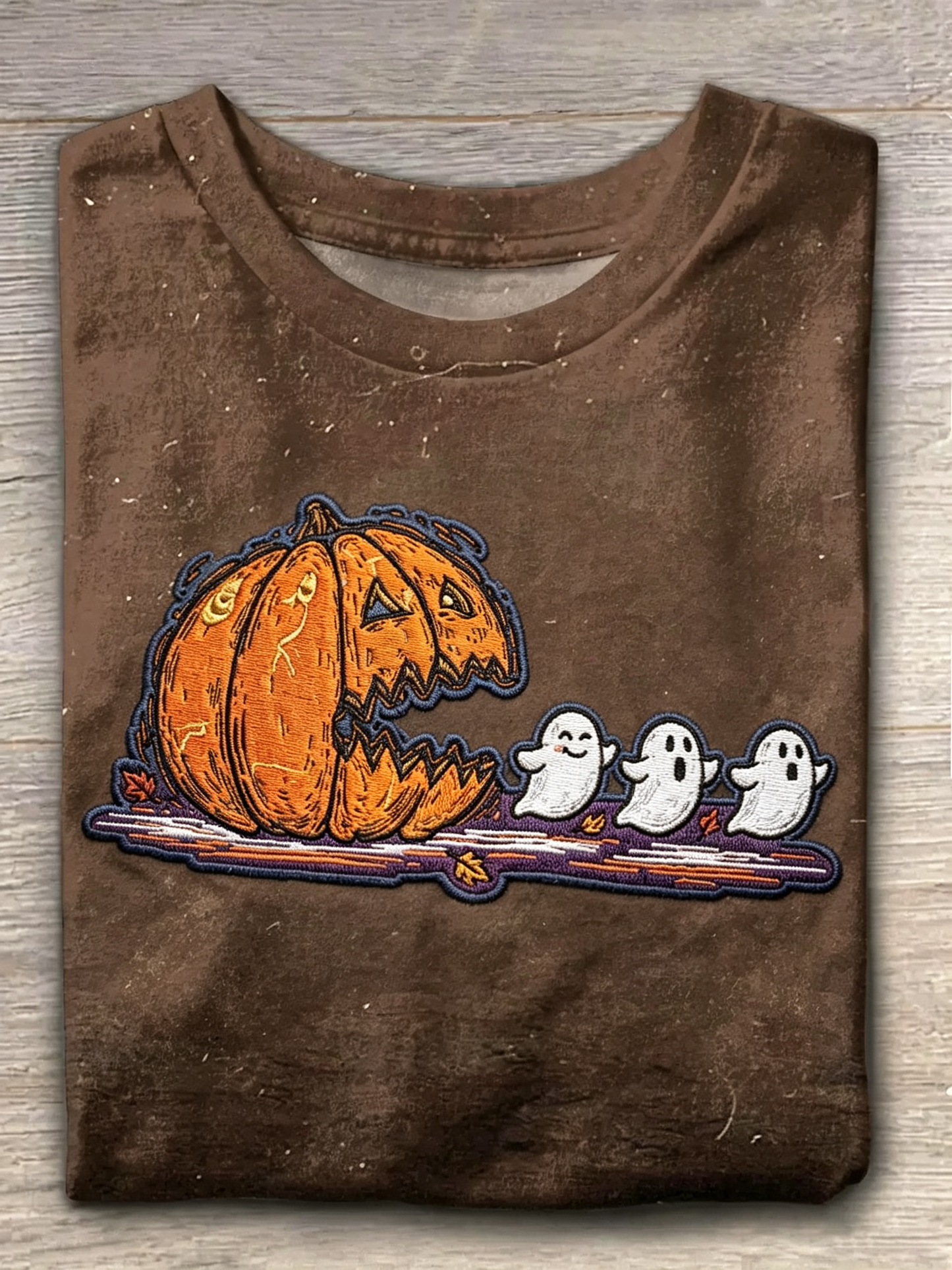 Embroidered Pumpkin Ghost Halloween Graphic Tee