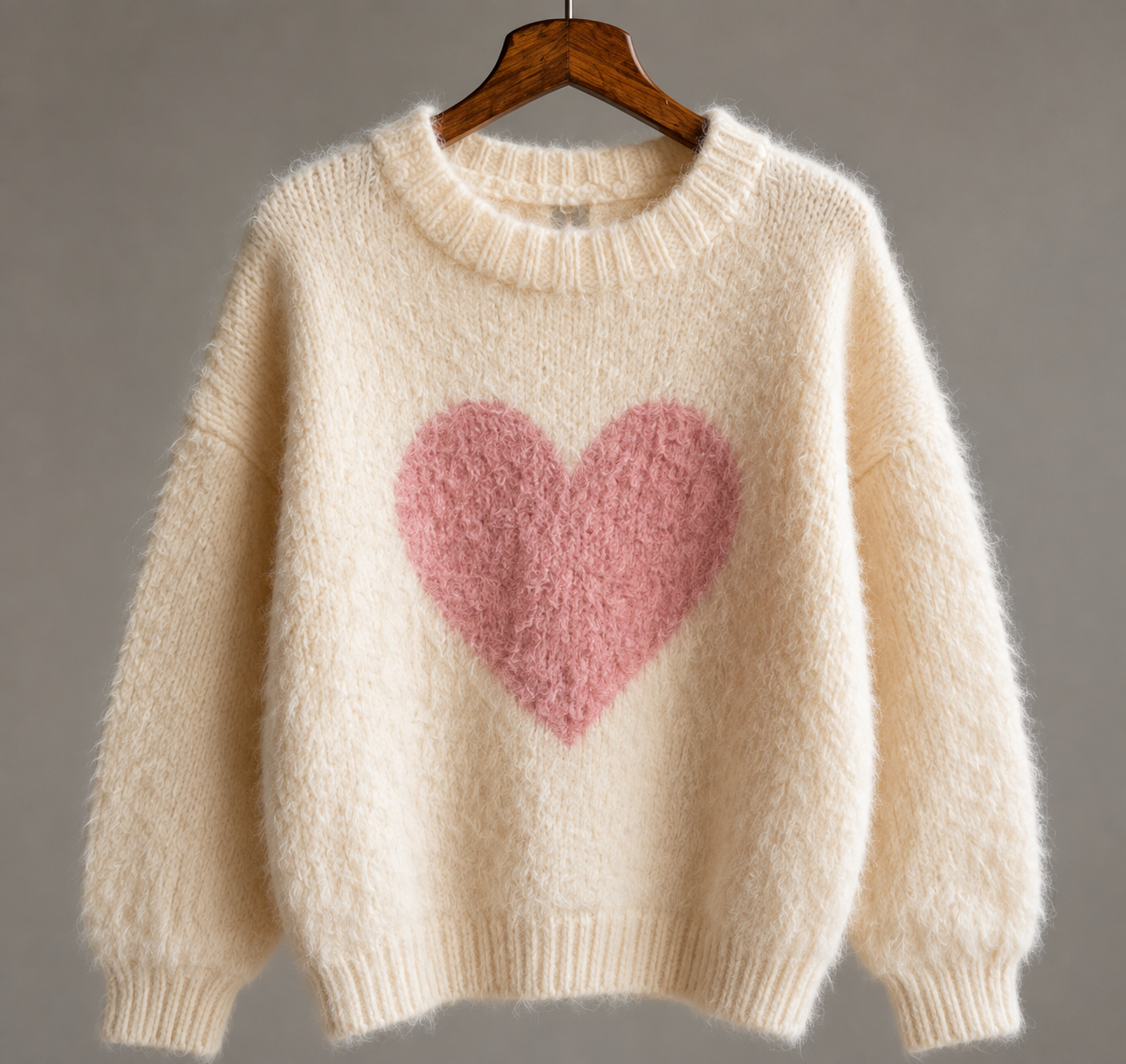 Cream Heart Knit Sweater