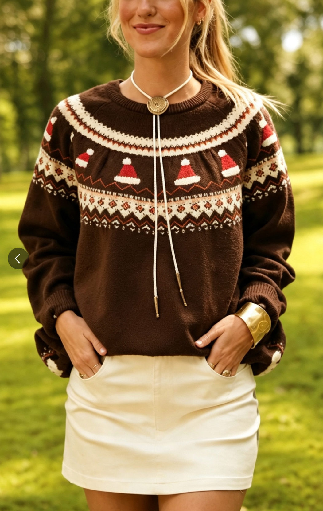 Brown Santa Hat Fair Isle Knit Sweater