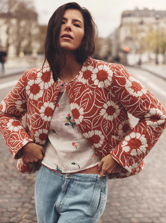 Rust Daisy Floral Quilted Jacket