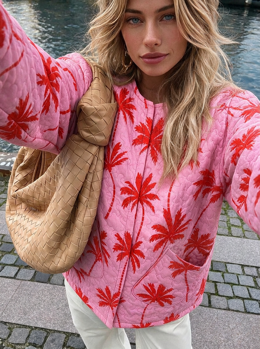 Pink Palm Tree Quilted Jacket