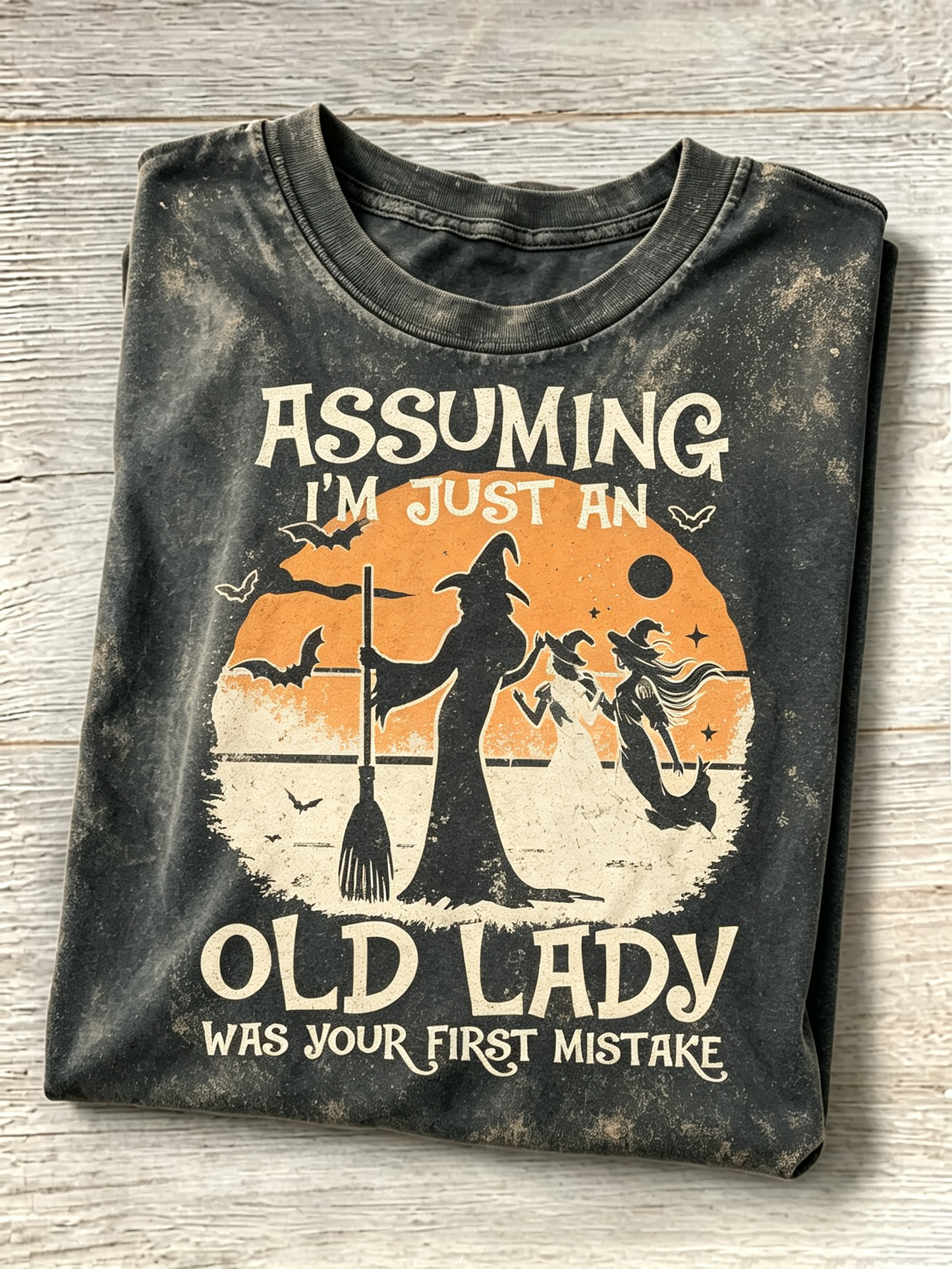 Black Acid Wash Witch Slogan T-Shirt