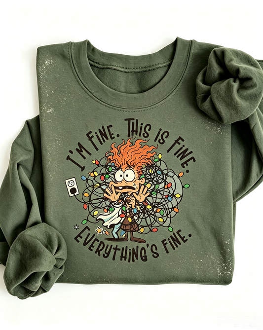 Olive I'm Fine Overwhelmed Christmas Lights Sweatshirt