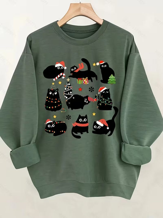 Olive Christmas Black Cat Sweatshirt