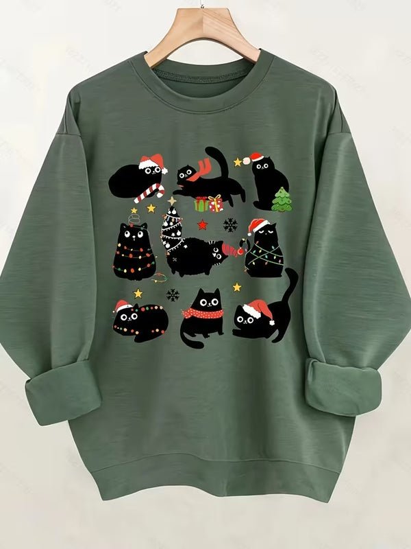Olive Christmas Black Cat Sweatshirt