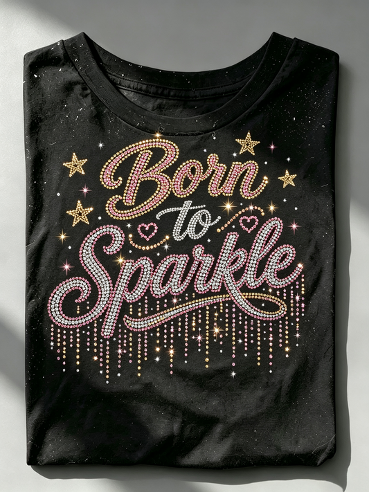 Black Born To Sparkle Rhinestone T-Shirt