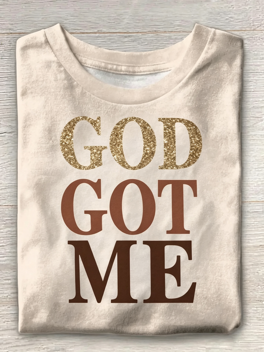'GOD GOT ME' Glitter Typography T-Shirt