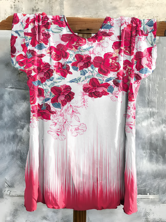 Floral Ombre Short Sleeve Tunic Top