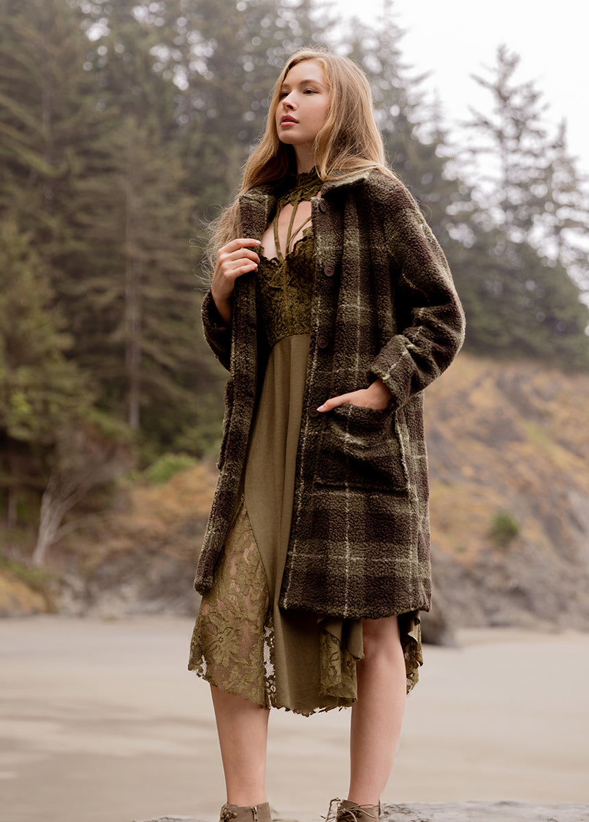 Gertie Coat in Olive Plaid