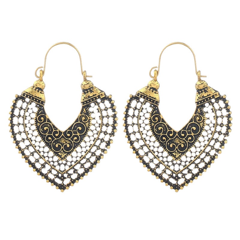 Boho Vintage Mandala Pattern Filigree Hoop Earrings | Ethnic Style Unique Design Earrings
