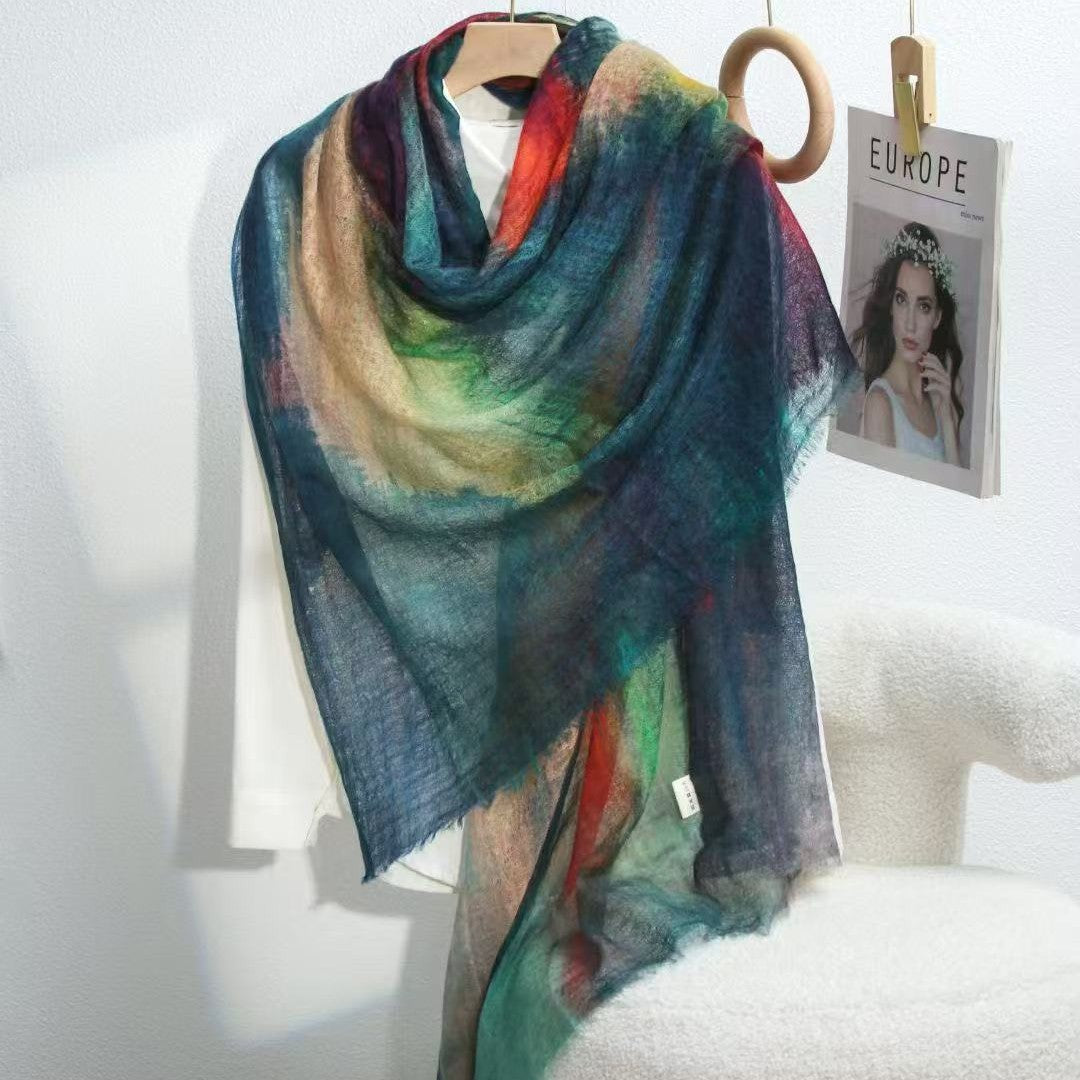 Boho Vintage Printed Wool Scarf | Luxury Versatile Shawl