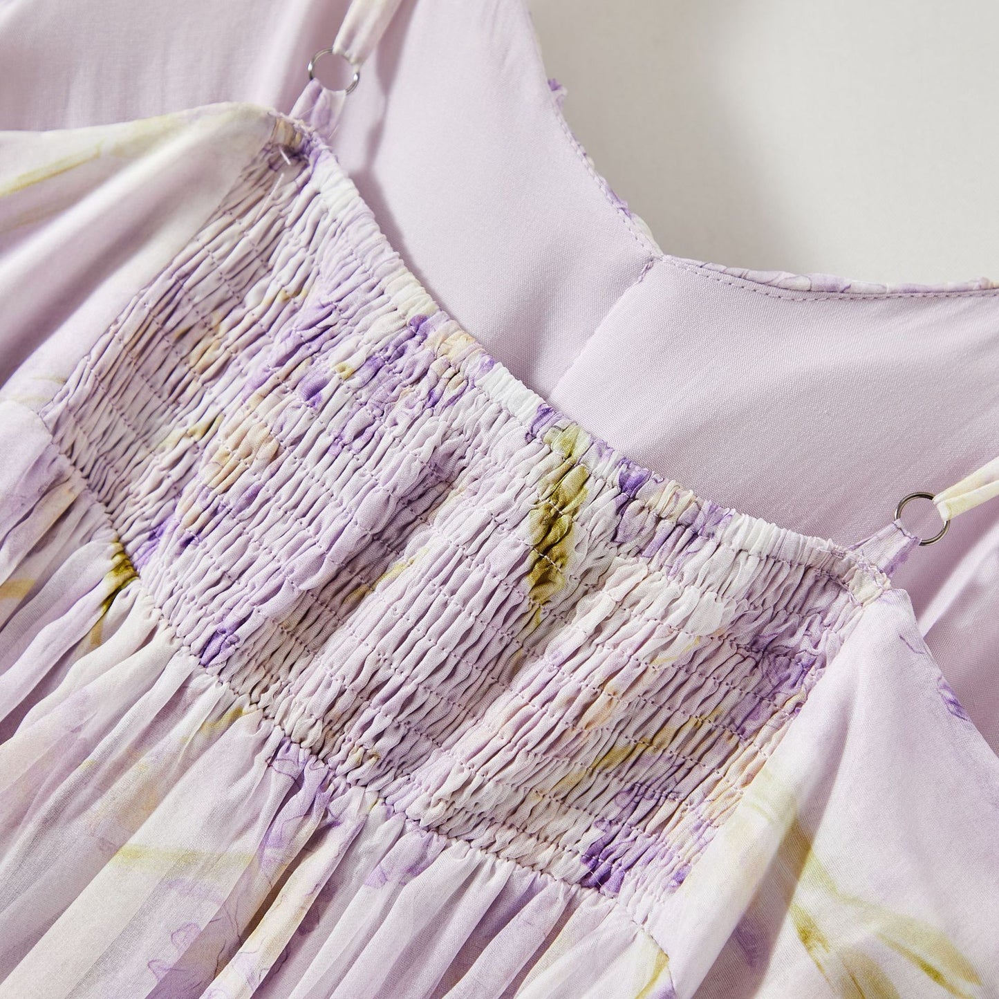 Lavender Tie-Dye Floral V-Neck Drawstring Cami Maxi Dress | Vacation Elegant Beach Dress