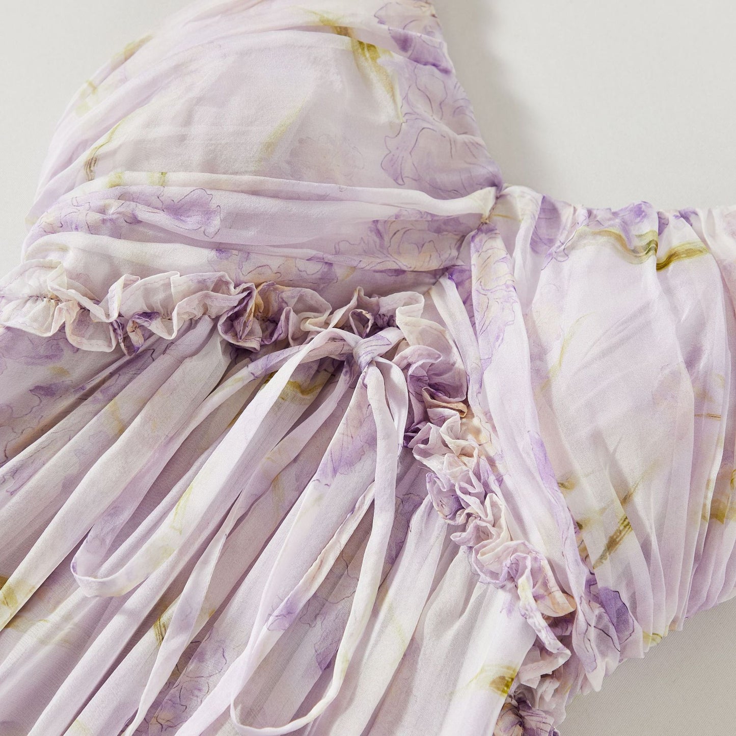 Lavender Tie-Dye Floral V-Neck Drawstring Cami Maxi Dress | Vacation Elegant Beach Dress