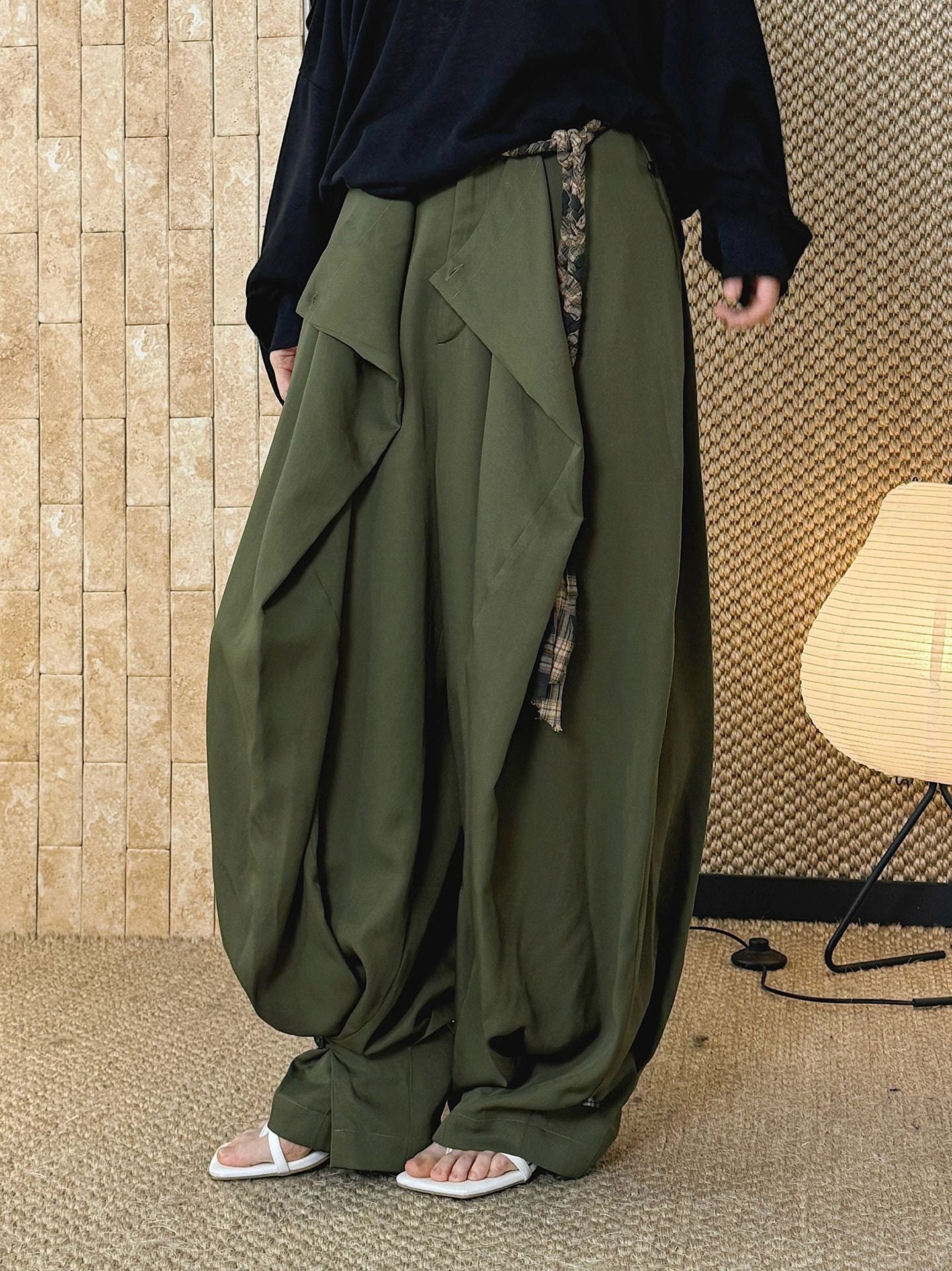 Boho Irregular Design Belted Baggy Harem Pants | Vintage Relaxed Fit Drape Casual Trousers