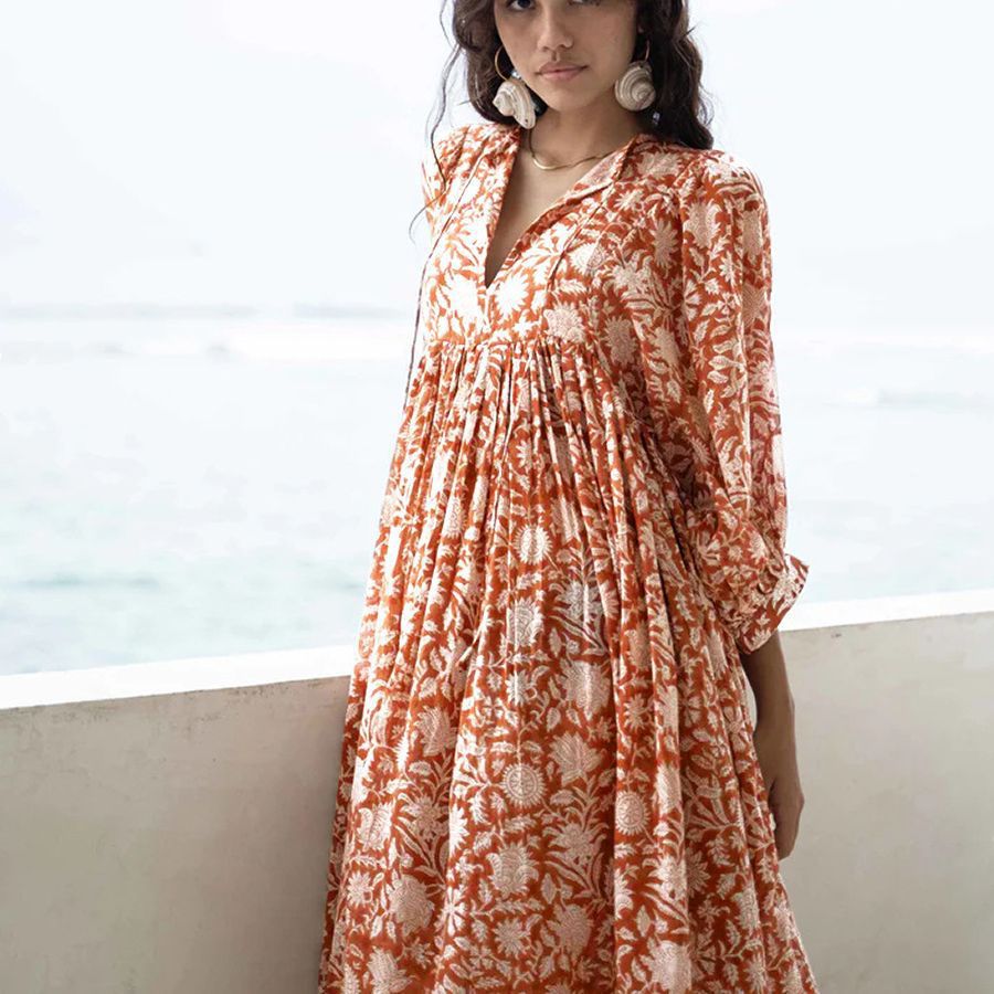 Bohemian Puff Sleeve Floral Maxi Dress | Vacation Style V-Neck Tie Dress