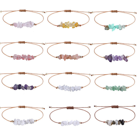 Boho Natural Irregular Stone Adjustable Braided Bracelet | Multi-Color Crystal Beaded Cord Bracelet