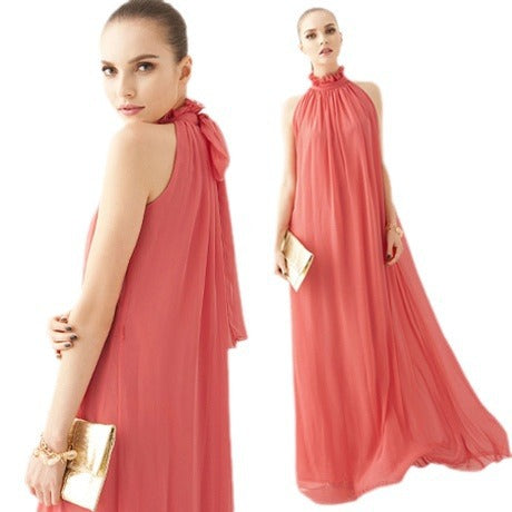 Halter Neck Ruffle Chiffon Maxi Dress | 9 Colors Available Tie Waist Evening Gown
