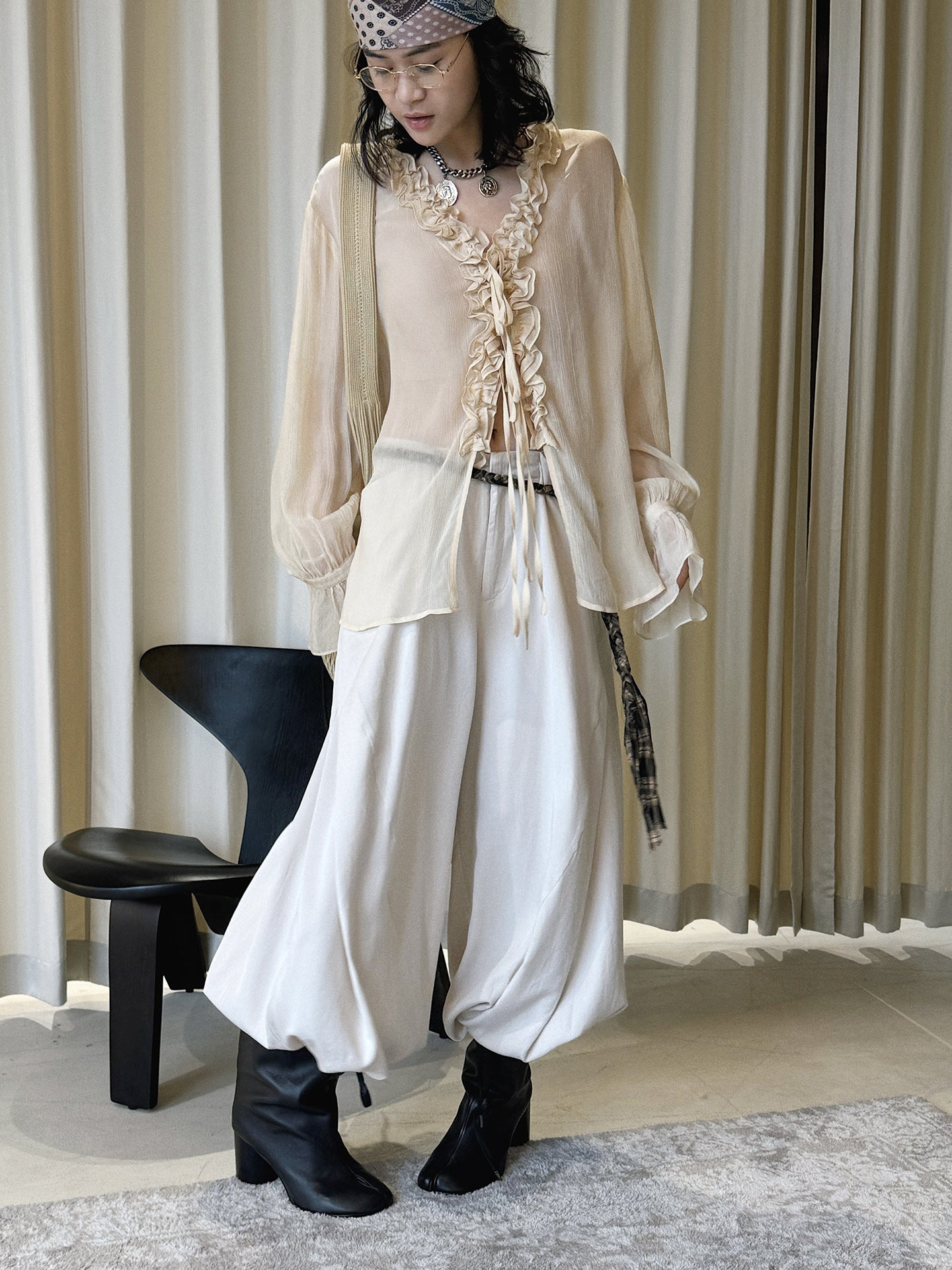 Boho Irregular Design Belted Baggy Harem Pants | Vintage Relaxed Fit Drape Casual Trousers