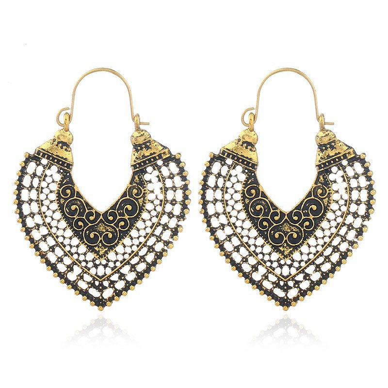 Boho Vintage Mandala Pattern Filigree Hoop Earrings | Ethnic Style Unique Design Earrings