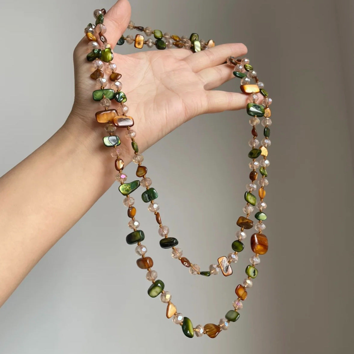 Vintage Bohemian Double Layer Irregular Shell Beaded Necklace, Retro Luxury Vacation Clavicle Chain