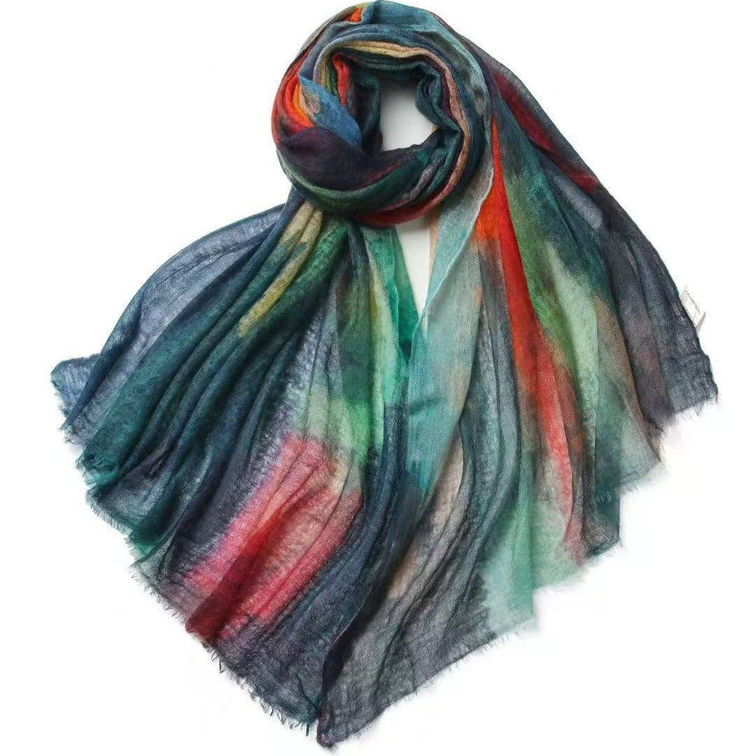 Boho Vintage Printed Wool Scarf | Luxury Versatile Shawl