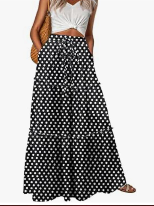 Bohemian Patchwork Print Tiered Maxi Skirt | Elastic Waist Pocket Skirt