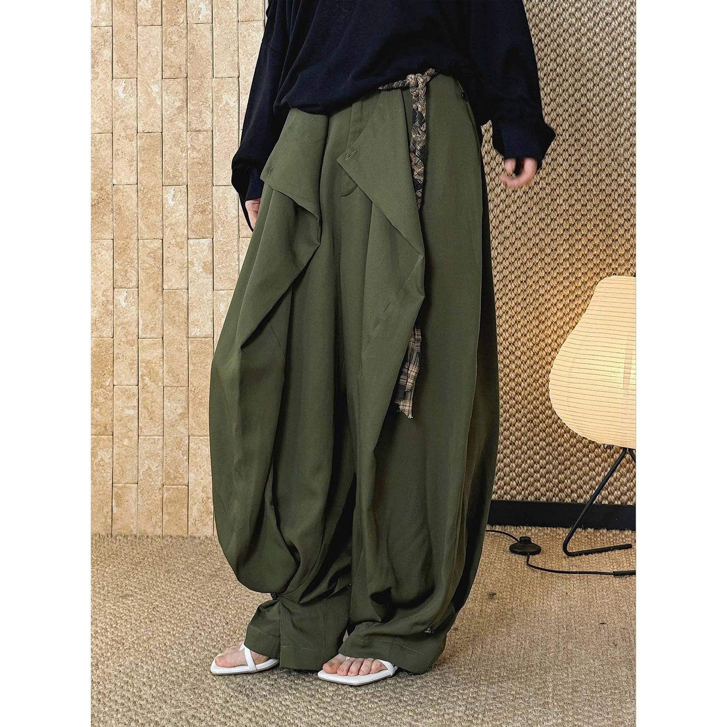 Boho Irregular Design Belted Baggy Harem Pants | Vintage Relaxed Fit Drape Casual Trousers