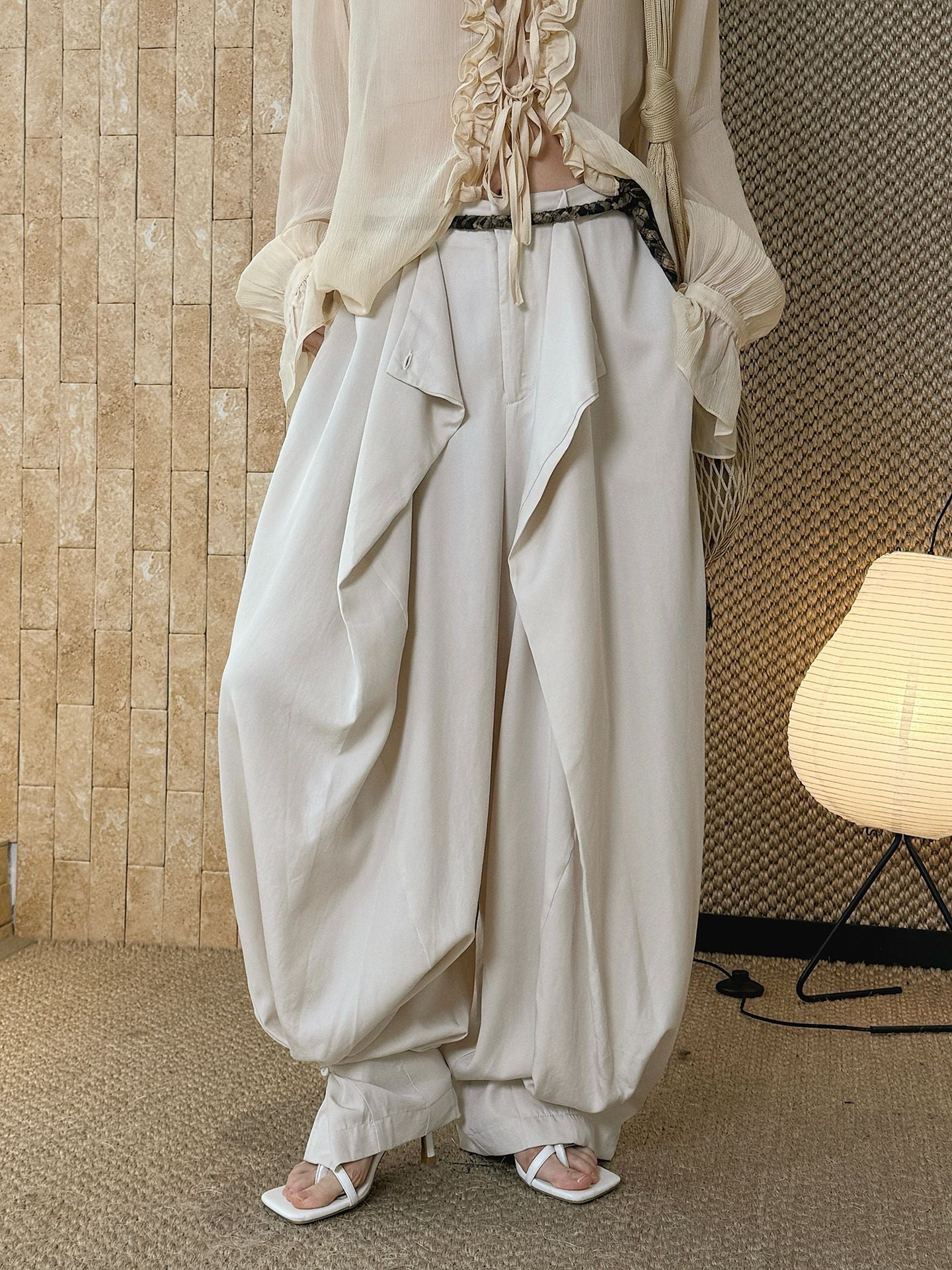 Boho Irregular Design Belted Baggy Harem Pants | Vintage Relaxed Fit Drape Casual Trousers