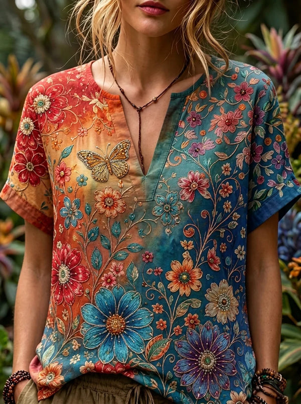 Women Vintage Floral Casual Blouse