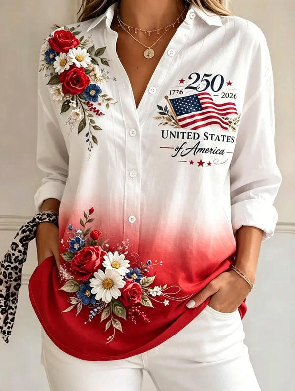 USA 250th Anniversary Floral Gradient Print Shirt