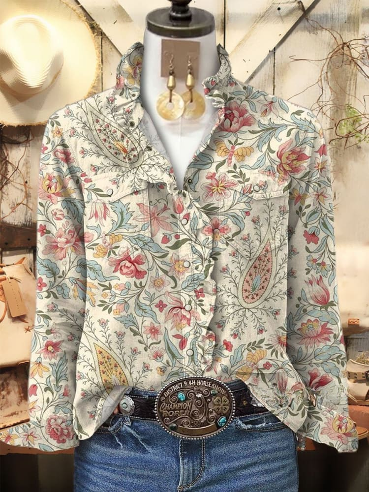 Retro Paisley Floral Print Casual Hoodie Sweatshirt