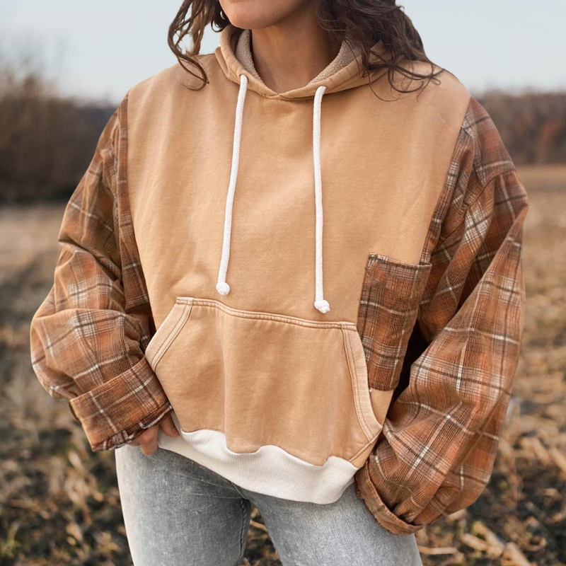 Camel Check Long Sleeve Hoodie