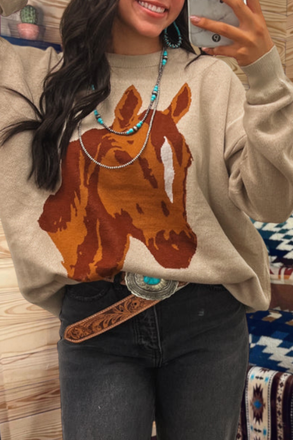 Horse Head Printed Sweater