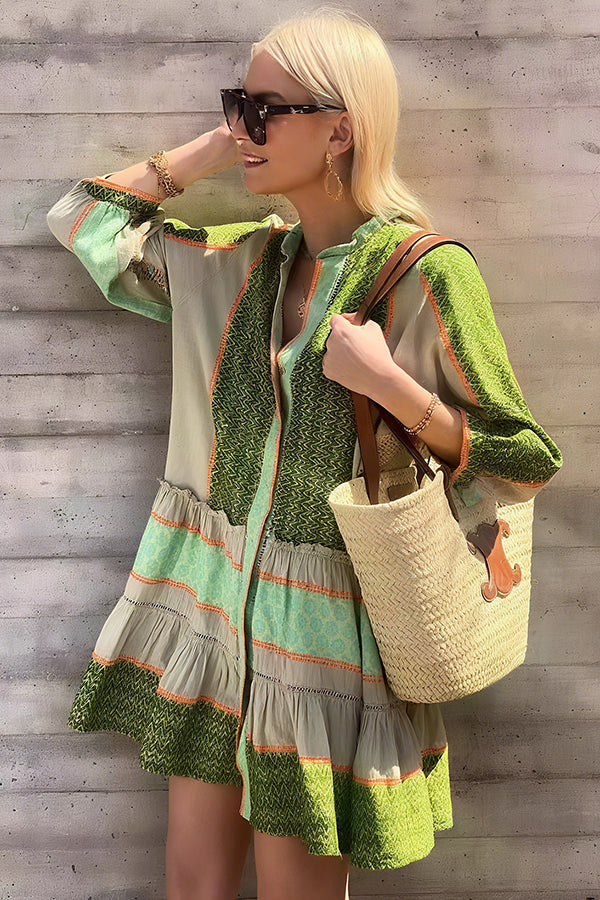 Bohemian Striped Polka Dot Pleated Dress