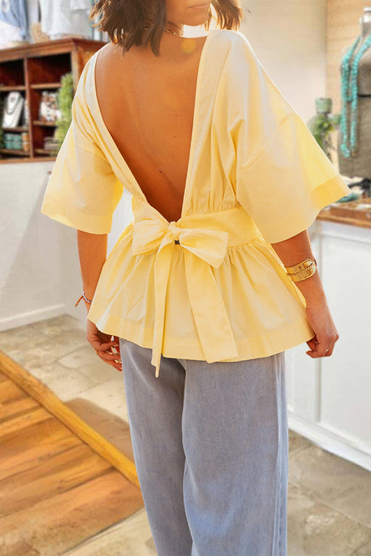 French Style Backless Bow Blouse