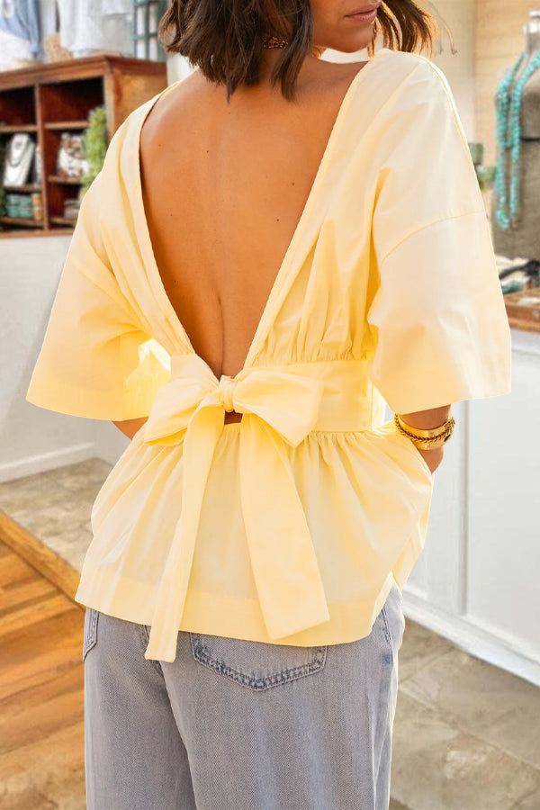 French Style Backless Bow Blouse