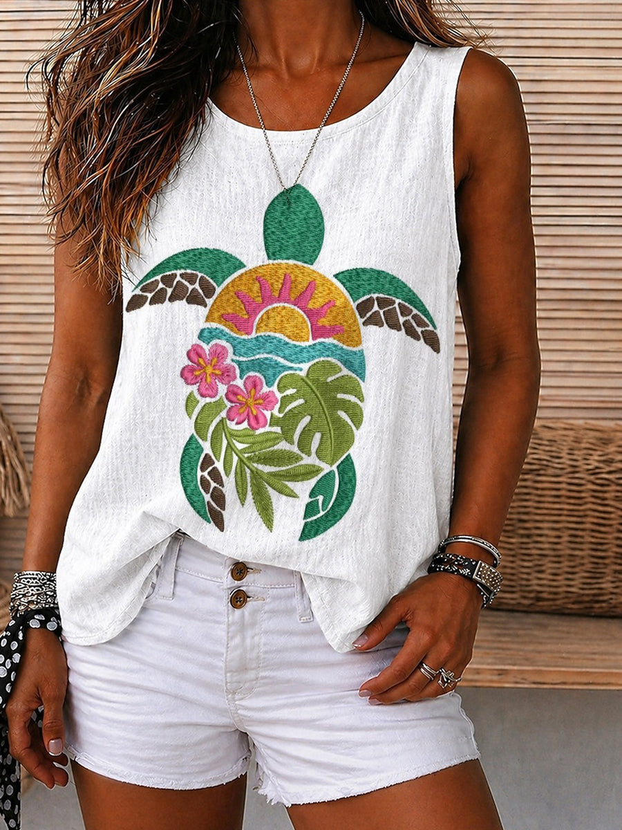 Tropical Sea Turtle Graphic Tank Top