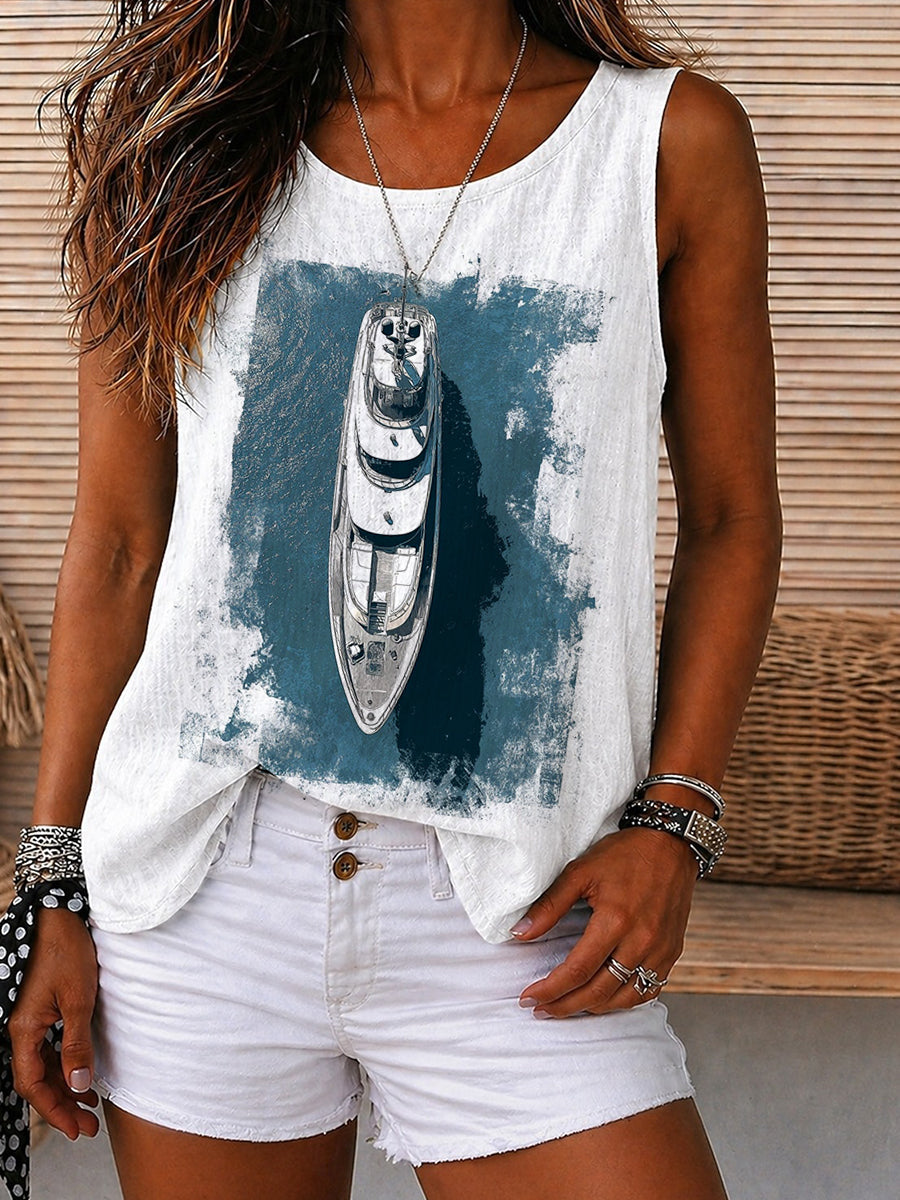 Luxury Yacht Blue Brushstroke Tank Top